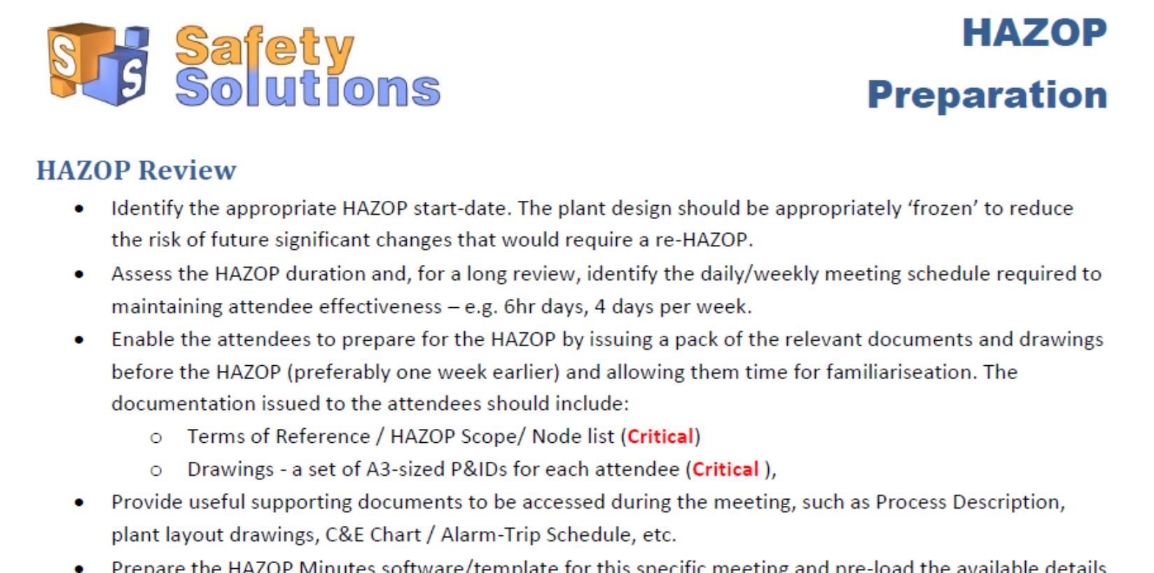 HAZOP prep checklist