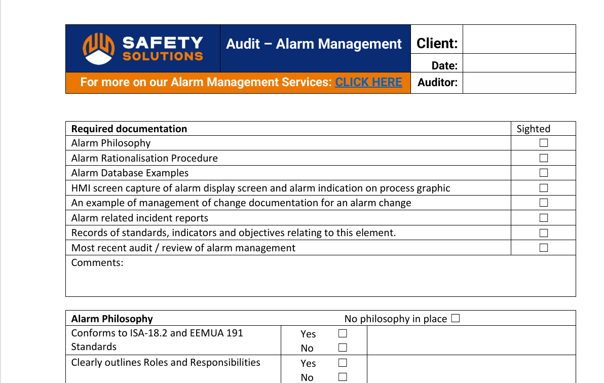 alarm management checklist