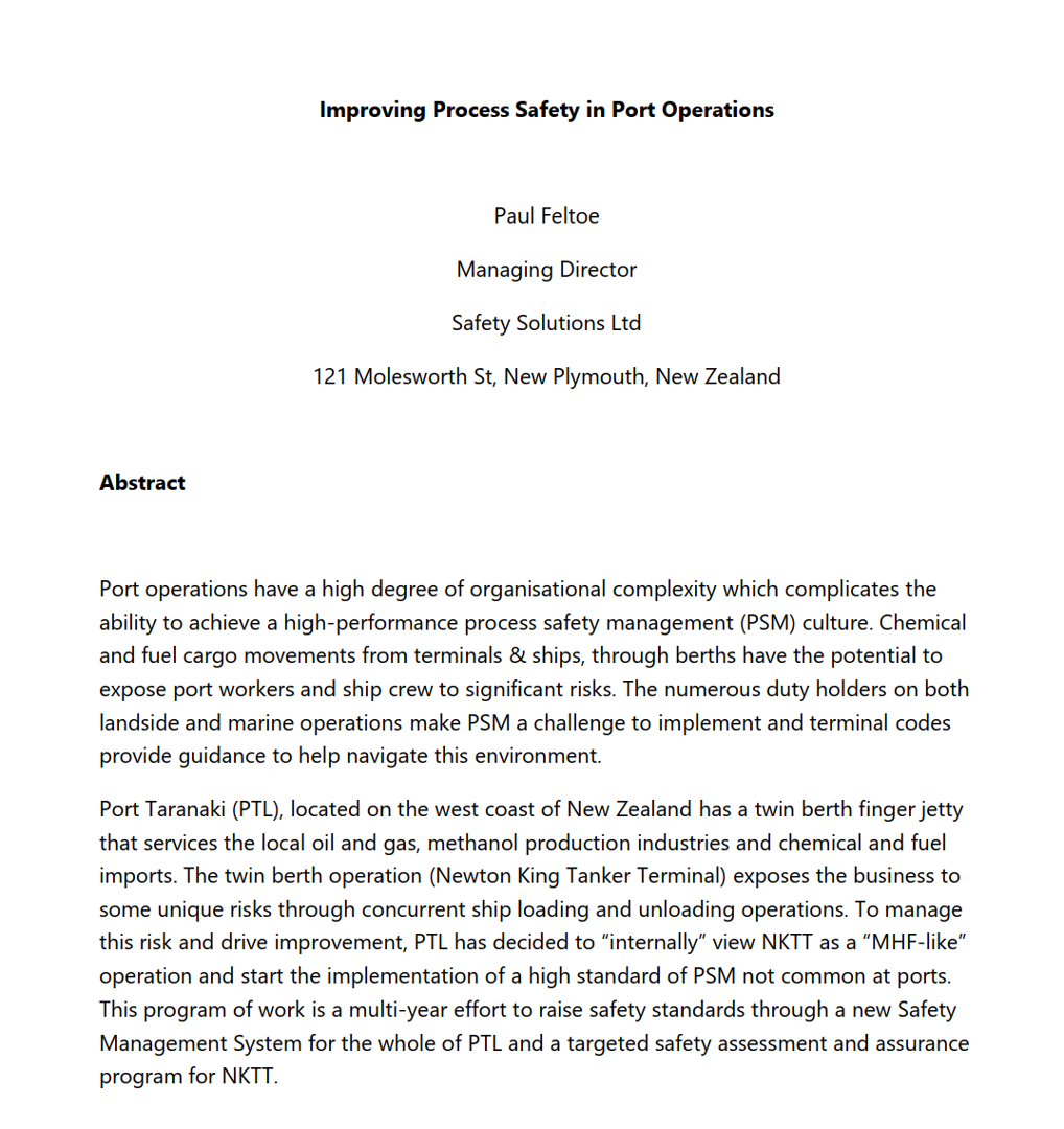 Port Paper Port Process Safety